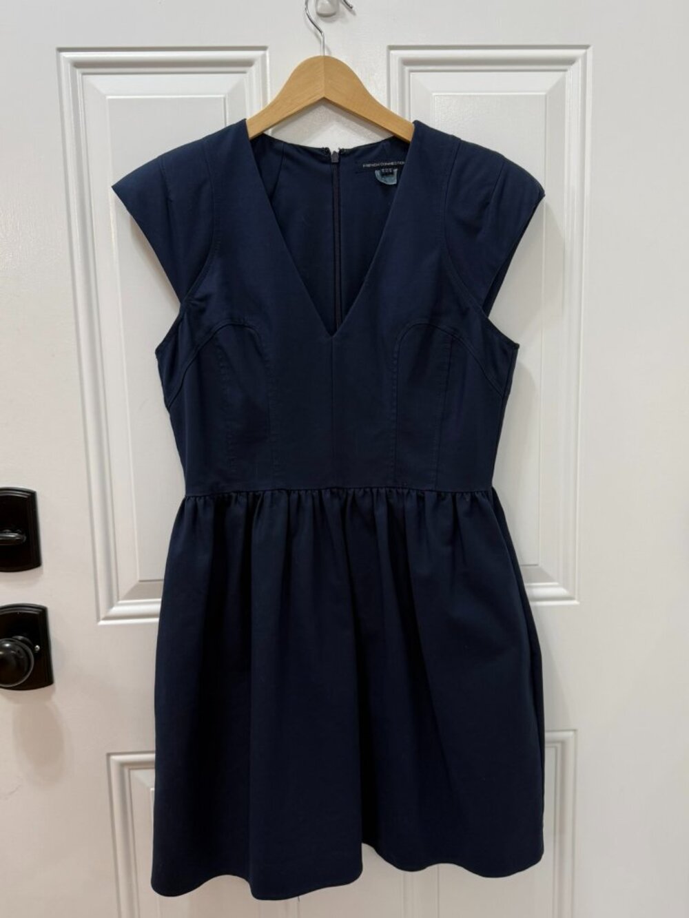 French Connection Navy Fit & Flare Dress Size 10 Cotton Blend